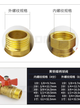铜蝶柄双外丝内丝球阀水暖气动配件水管阀门开关水1/2/3/4分DN15