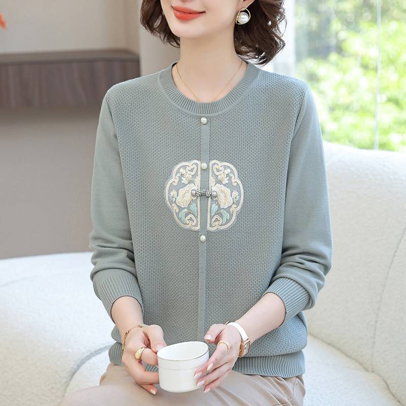 洋气妈妈羊绒上衣中老年新中式秋冬加肥加大码女装200斤打底毛衣