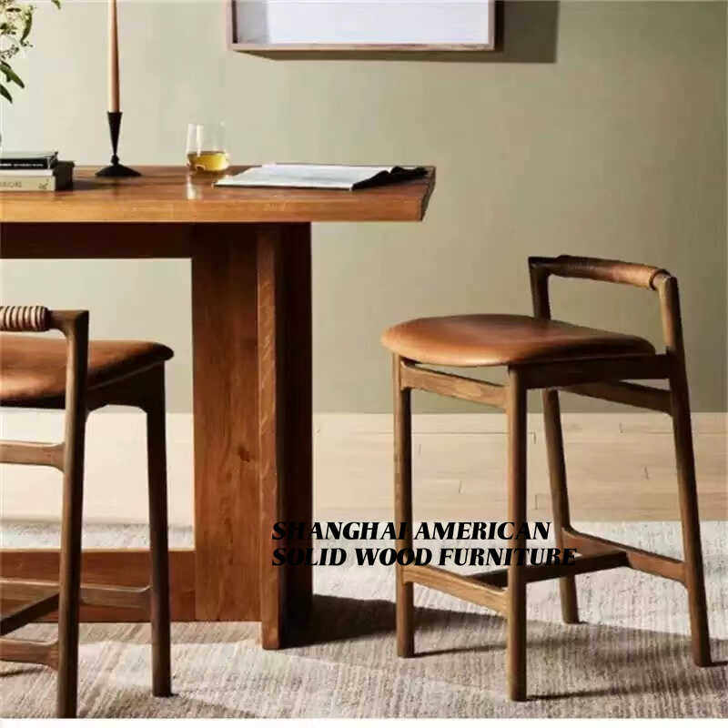 北欧复古风吧台椅家用轻奢高级感酒吧椅极简皮吧凳餐厅岛台高脚凳