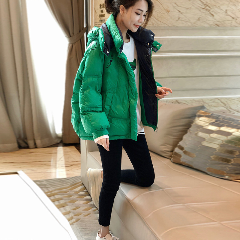绿色连帽短款羽绒服女小个子时尚休闲减龄外套冬季2023新款欧货爆