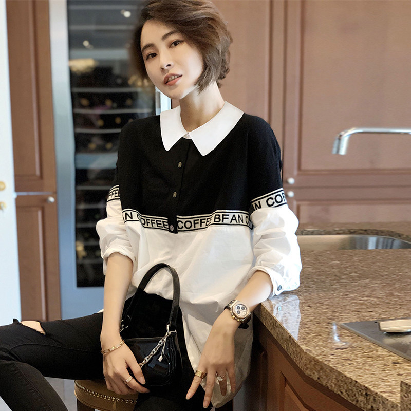 POLO领宽松衬衫女休闲洋气拼接衬衣上欧货潮早秋2020年新款欧洲站