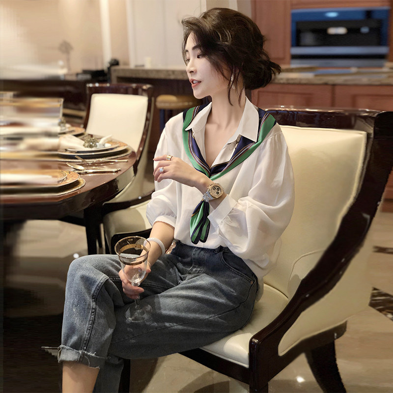 系带气质减龄洋气设计感小衫白色衬衫女欧货初秋装2022新款欧洲站