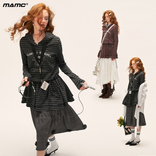MAMC连帽条纹打底帽衫裙2025秋季新款高级黑色显瘦长袖连衣裙女