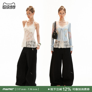 MAMC薄款蝴蝶结系带长袖T恤女2026夏季新款修身内搭蕾丝打底上衣