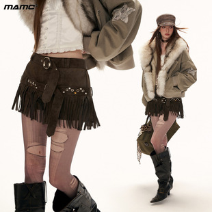 MAMC美式麂皮流苏短裤秋冬新款棕色高级设计感独特时尚休闲裤子女