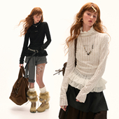 MAMC双层花边高领打底长袖 显瘦百搭上衣 修身 T恤女2025秋季 新款