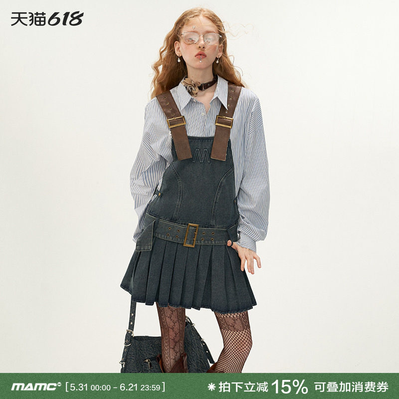 MAMC复古牛仔短款吊带连衣裙2023秋季新款女外搭休闲个性背带裙