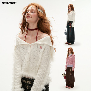 高级洋气长袖 新款 外套上衣 2024秋季 MAMC高领拼毛慵懒风毛衣开衫