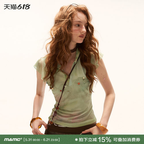 MAMC复古油画串珠飞袖polo领短袖
