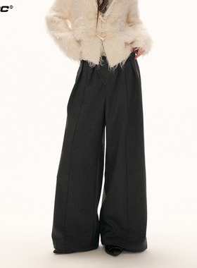 MAMC灰色绒毛西装裤子女冬季新款宽松直筒慵懒松弛休闲百搭阔腿裤