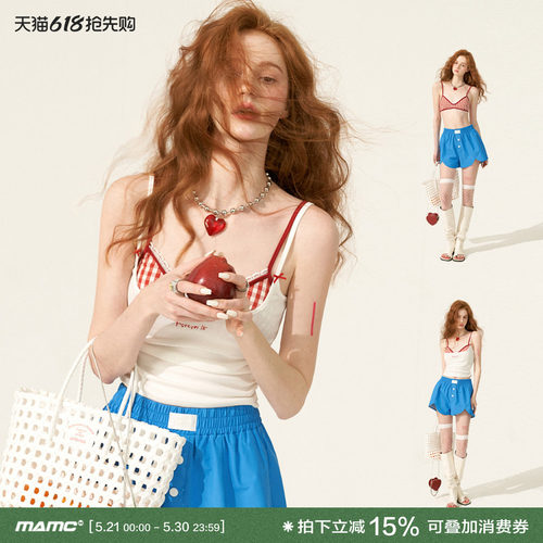 MAMC蕾丝格子胸衣吊带背心修身