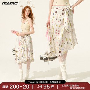 裙子 不规则甜美高级中长款 新款 MAMC碎花绑带白色半身裙女2024夏季