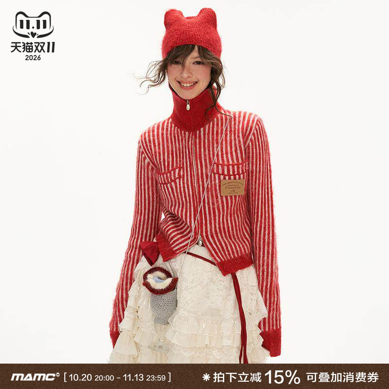 MAMC连帽抓毛条纹毛衣