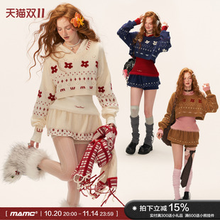 宽松慵懒风上衣 2025秋冬新款 MAMC星星花朵提花圆领短款 毛衣针织衫
