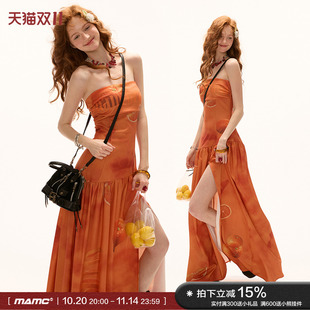 MAMC橙子度假抹胸连衣裙2025年夏季 气质显瘦高级感露肩裙子 新款