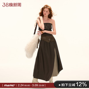 MAMC复古抹胸层次感连衣裙女2025秋季新款修身显瘦高级长款裙子