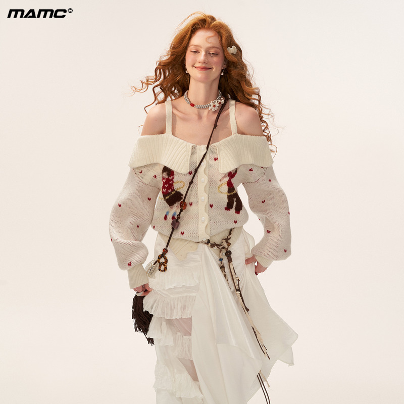 呼啦圈两穿毛衣长袖挂脖针织衫