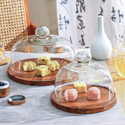 艾丽雯相思木甜品盘带玻璃盖欧式