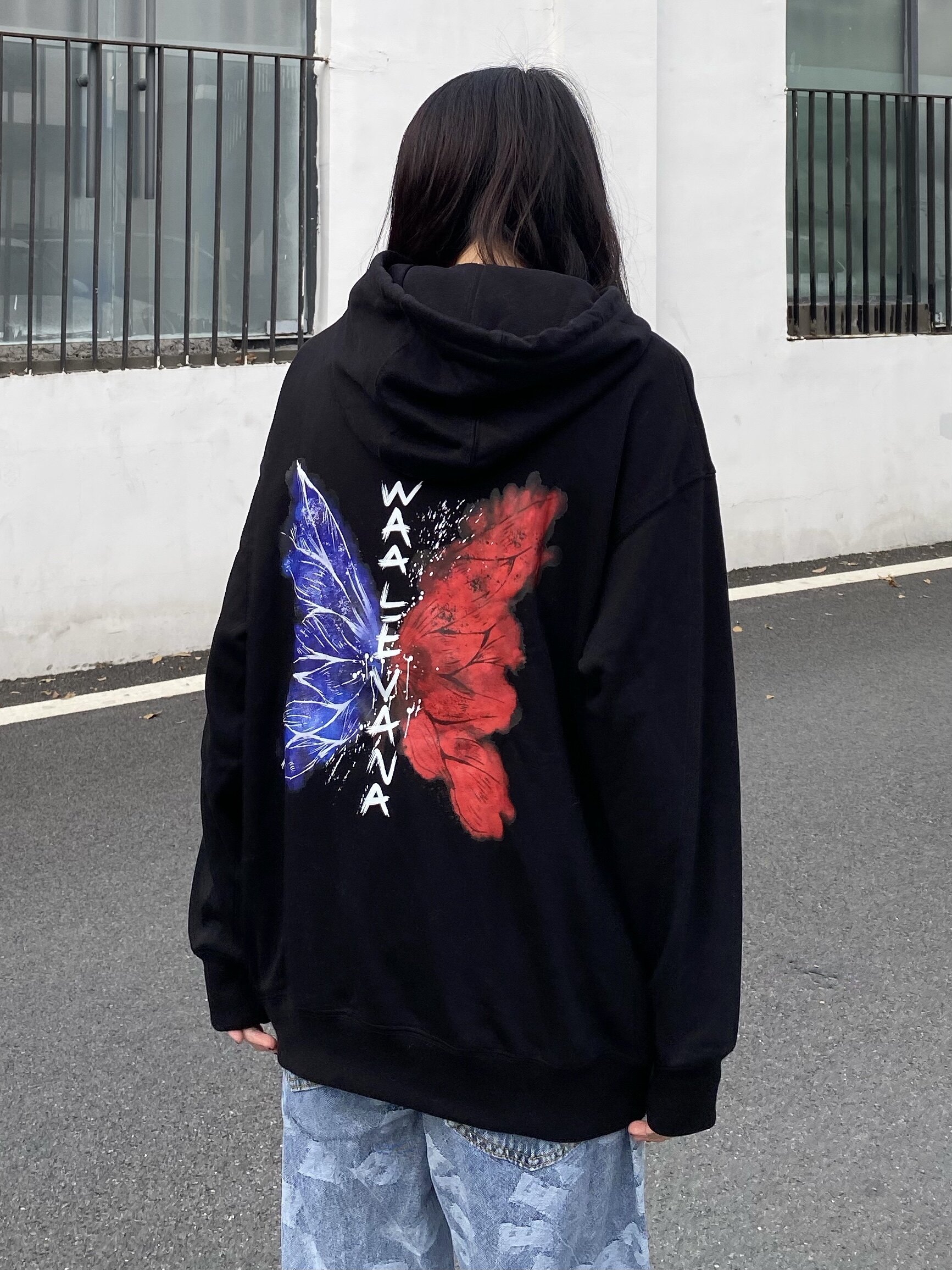 waalevana水墨蝴蝶bf美式卫衣