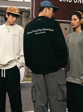 WAALEVANA 复古美式印花圆领卫衣秋冬高街潮牌重磅宽松情侣装外套