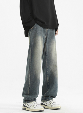 WAALEVANA celanfit美式复古水洗牛仔裤男秋冬季高街宽松休闲长裤