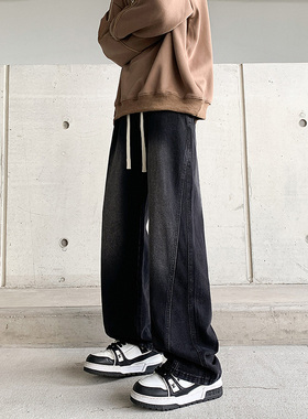 WAALEVANA 美式复古弯刀水洗牛仔裤百搭宽松耐磨直筒工装阔腿长裤