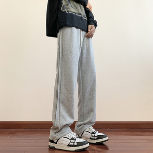 WAALEVANA褶皱侧条纹纯色直筒休闲卫裤秋冬加绒加厚拖地运动长裤