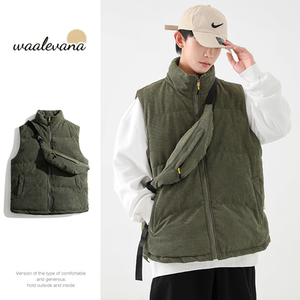 WAALEVANA 灯芯绒羽绒棉棉服背心秋冬季外穿百搭加厚保暖坎肩马甲