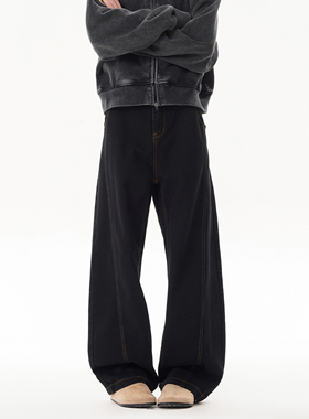 WAALEVANA美式cleanfit高街宽松直筒牛仔裤男女吹干休闲阔腿长裤