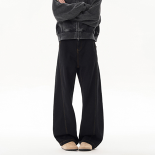 WAALEVANA美式cleanfit高街宽松直筒牛仔裤男女吹干休闲阔腿长裤