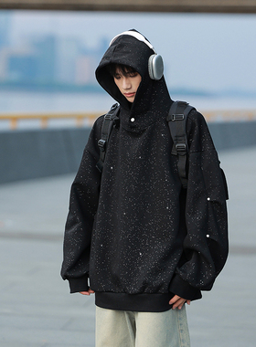 WAALEVANA 满天星连帽卫衣男女美式潮牌痞帅重磅宽松休闲帽衫外套