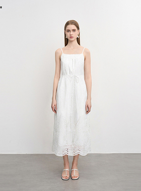 sdeer圣迪奥女装复古收腰绣花网纱吊带连衣裙S242Z12M1