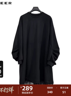 sdeer圣迪奥女装时尚圆领灯笼袖宽松网纱连衣裙S241Z1215