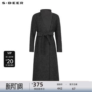 立领拼接收腰毛呢长款 sdeer圣迪奥女装 大衣S234Z2516 秒杀