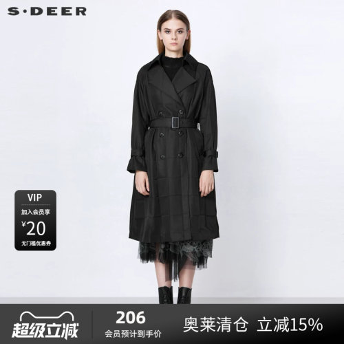s.deer收腰肌理长款风衣