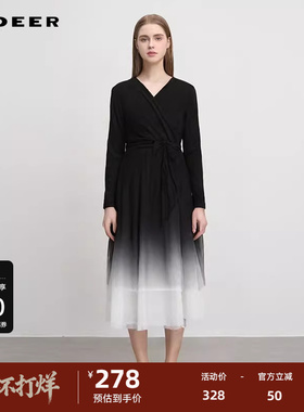 sdeer圣迪奥女装秋圆领交叉收腰网纱针织吊带裙套装S241Z1410