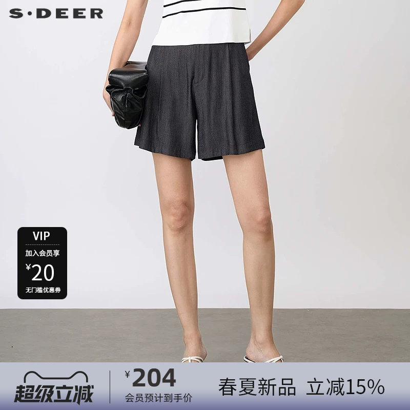 sdeer圣迪奥女装25年新品OL风松紧拼接插袋A字短裤S25260901