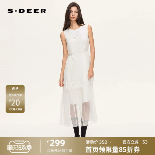 sdeer圣迪奥女装26年新品清新收腰花边网纱无袖连衣裙S262Z1265