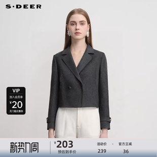 外套S234Z2204 领单排扣毛呢短款 sdeer圣迪奥女装 西装