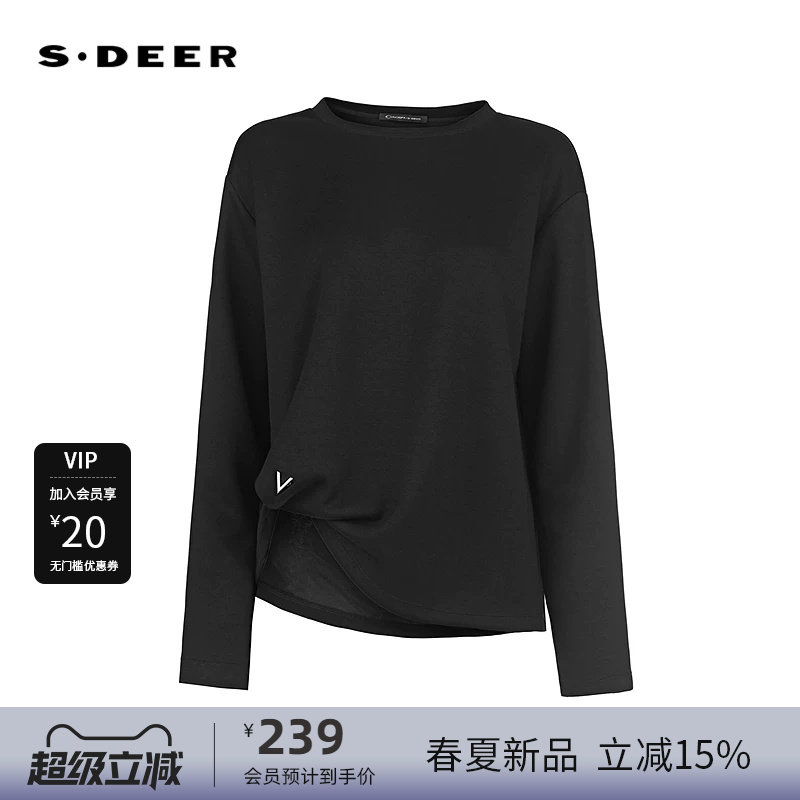 sdeer圣迪奥女装25年新品个性圆领不规则胸针卫衣S25383317
