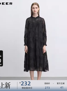 【秒杀】sdeer圣迪奥女装木耳边圆领绣花碎褶复古连衣裙S243Z12C6