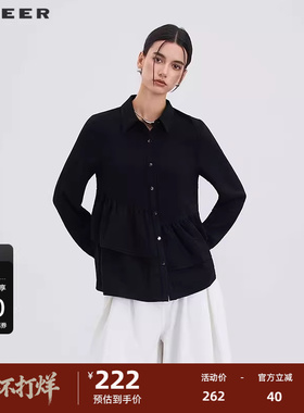 sdeer圣迪奥女装25年新品OL风翻领抽褶宽松衬衫S253Z0520