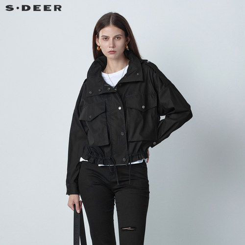 s.deer连帽收腰口袋短款外套