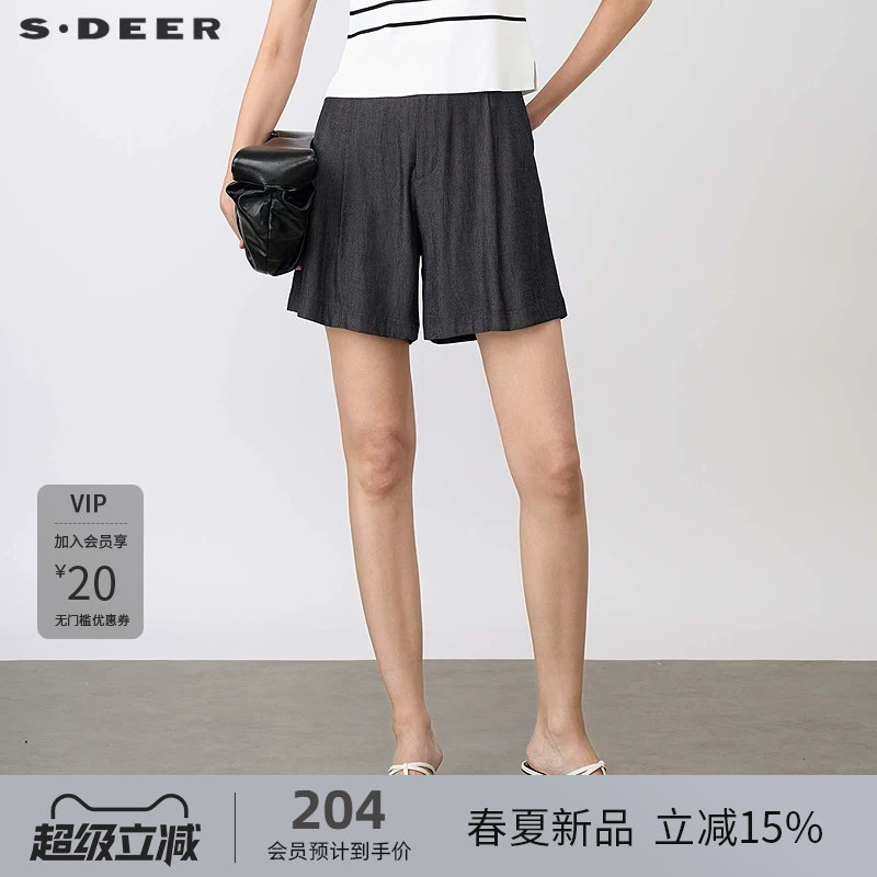 sdeer圣迪奥女装25年新品OL风松紧拼接插袋A字短裤S25260901