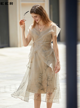 sdeer圣迪奥女装新中式两件套连衣裙S232Z12W4