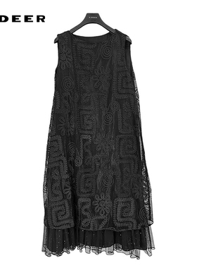 sdeer圣迪奥女装25年新品时尚圆领网纱不规则无袖连衣裙S252Z1294