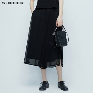纯黑松紧拼接裙裤 女装 S20280831 圣迪奥 sdeer