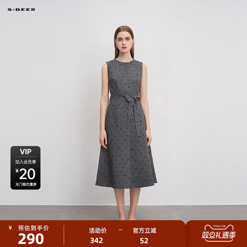 复古波点 收腰设计 毛呢连衣裙