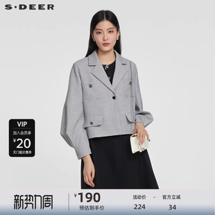 外套S231Z2224 领千鸟格短款 sdeer圣迪奥女装 OL风西装