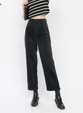 sdeer圣迪奥女装复古插袋直筒灯芯绒长裤S224Z0813